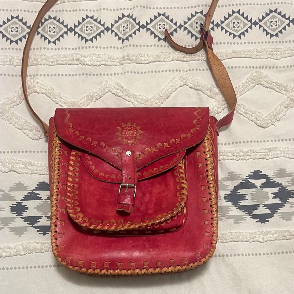 Handcrafted Red Leather Shoulder Bag